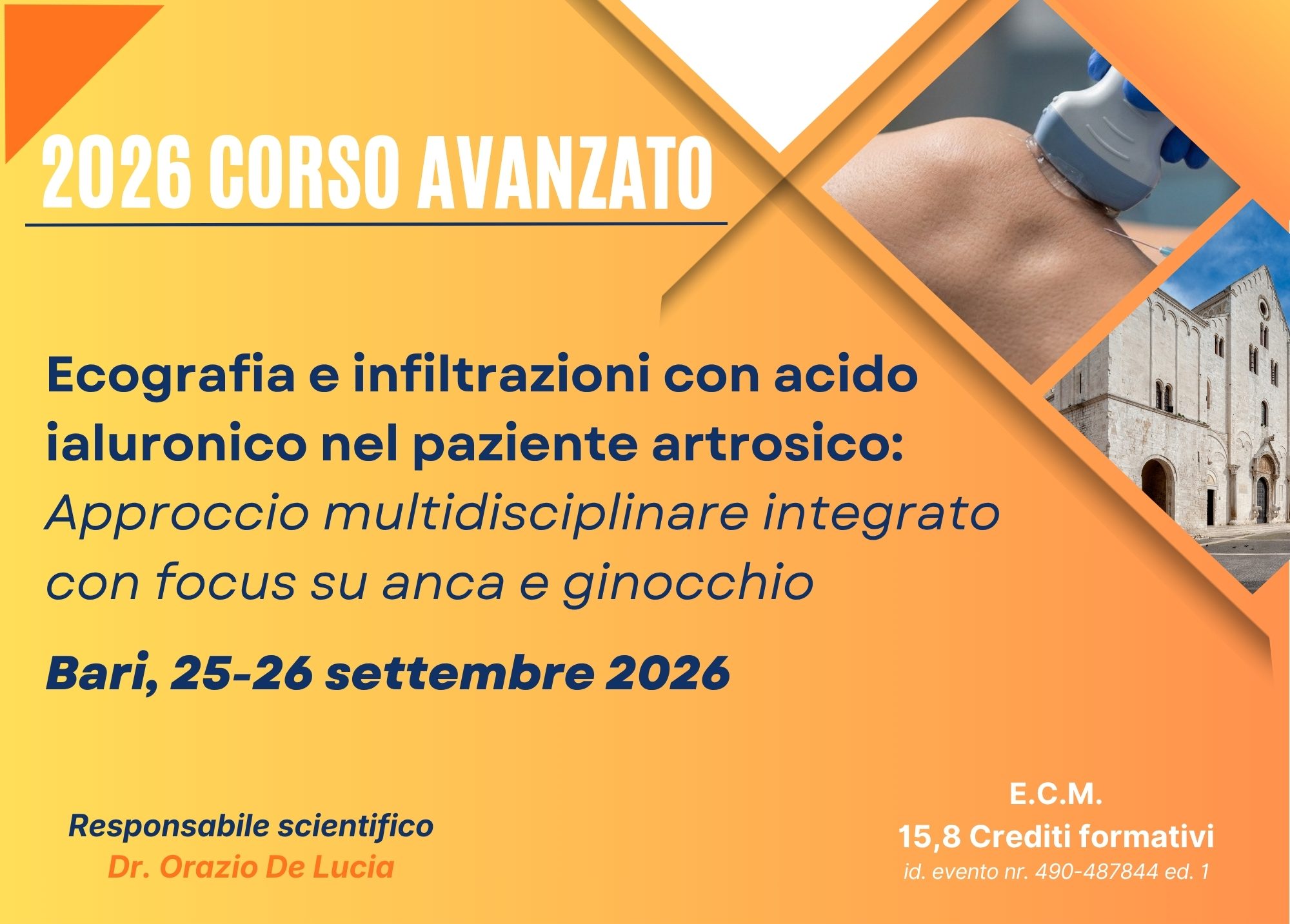 CORSO AVANZATO Ecografia e infiltrazioni con acido ialuronico nel paziente artrosico: Approccio multidisciplinare integrato con focus su anca e ginocchio
